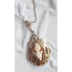 Vintage EMESCO Cameo Pendant Necklace 10K Solid Gold With Original Chain RARE